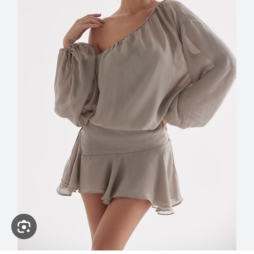 SHEIN Taupe One-Shoulder Sleeve Mini Dress